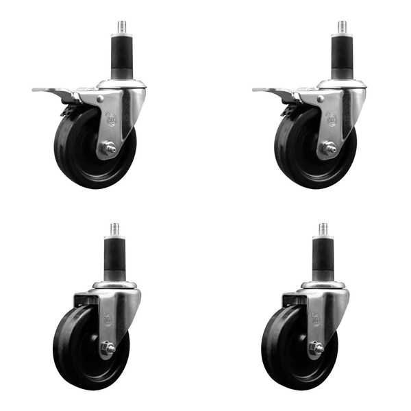 4'' Phenolic Swivel 1-1/4'' Expanding Stem Caster Set 2 Total Lock Brakes, 4PK